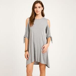 BCBGeneration Light Gray Tshirt Style Cold Shoulder Dress Sz Small